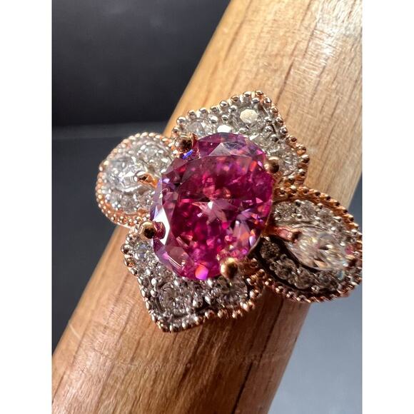 NEW Pink Moissanite lotus ring in rose gold vermeil 925 size 6 - Picture 2 of 12